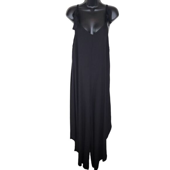 Vince Camuto Solid Tie-Shoulder Cascading Black Jumpsuit Size XL - Picture 3 of 8